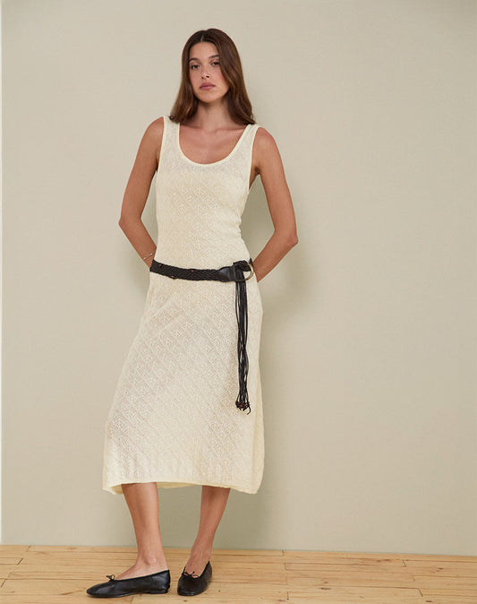 Ashtin Midi Dress in Pointelle Ivory