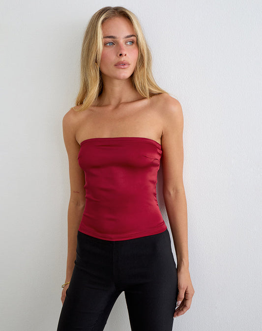 Ayaka Lace Up Corset Top in Satin Red