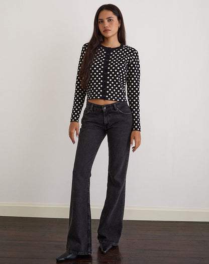 Bhavina Cardigan in Mono Polka