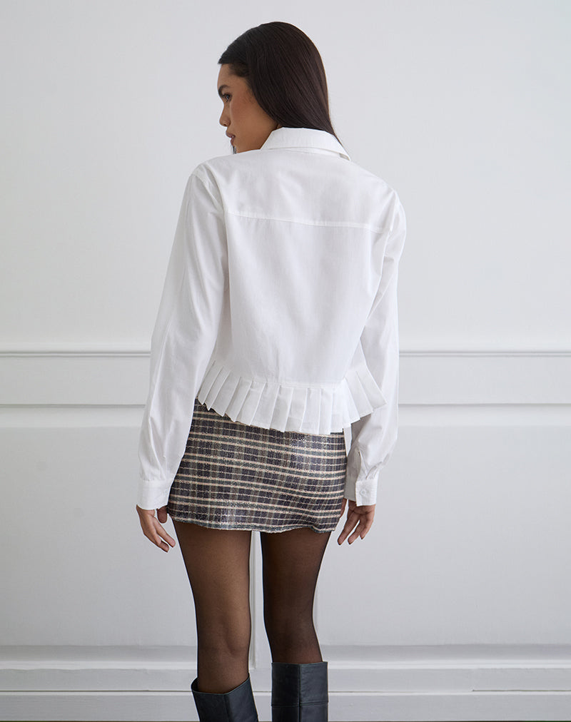 Bisian Pleated Hem Shirt in Poplin White