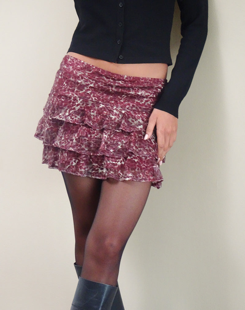 Camigo Ruffle Mini Skirt in Abstract Leo Spot