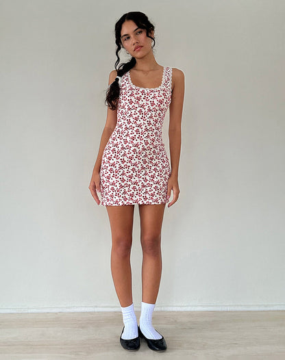 Camina Dress in Summer Strawberry Off White