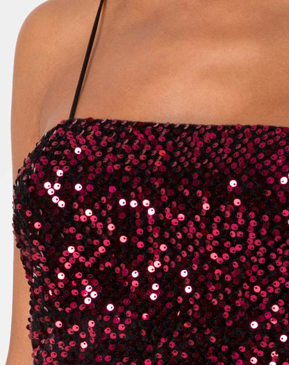 Cecile Slip Dress in Velvet Wine Sequin