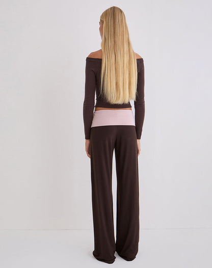 Coreta Foldover Trouser in Bitter Chocolate and Light Lilac