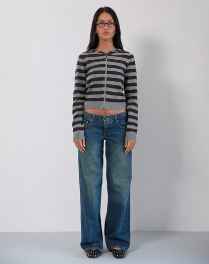 Cozyra Hooded Jacket in Stripe Grey