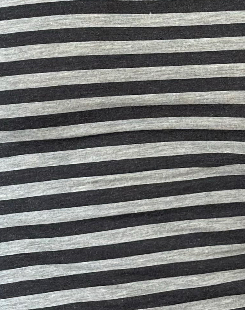 Dalene Asymmetric Long Sleeve Top in Grey and Black Stripe