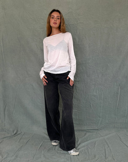 Damon Baggy Long Sleeve Top in White Tissue Jersey