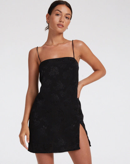 Datista Slip Dress in Satin Rose Black