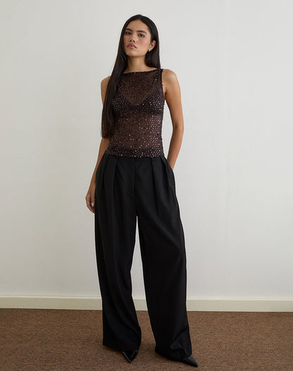 Dudley Vest Top in Sequin Knit Coffee