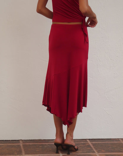 Cinta Low Rise Midi Skirt in Red