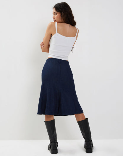 Eames Midi Skirt in Denim Indigo Blue