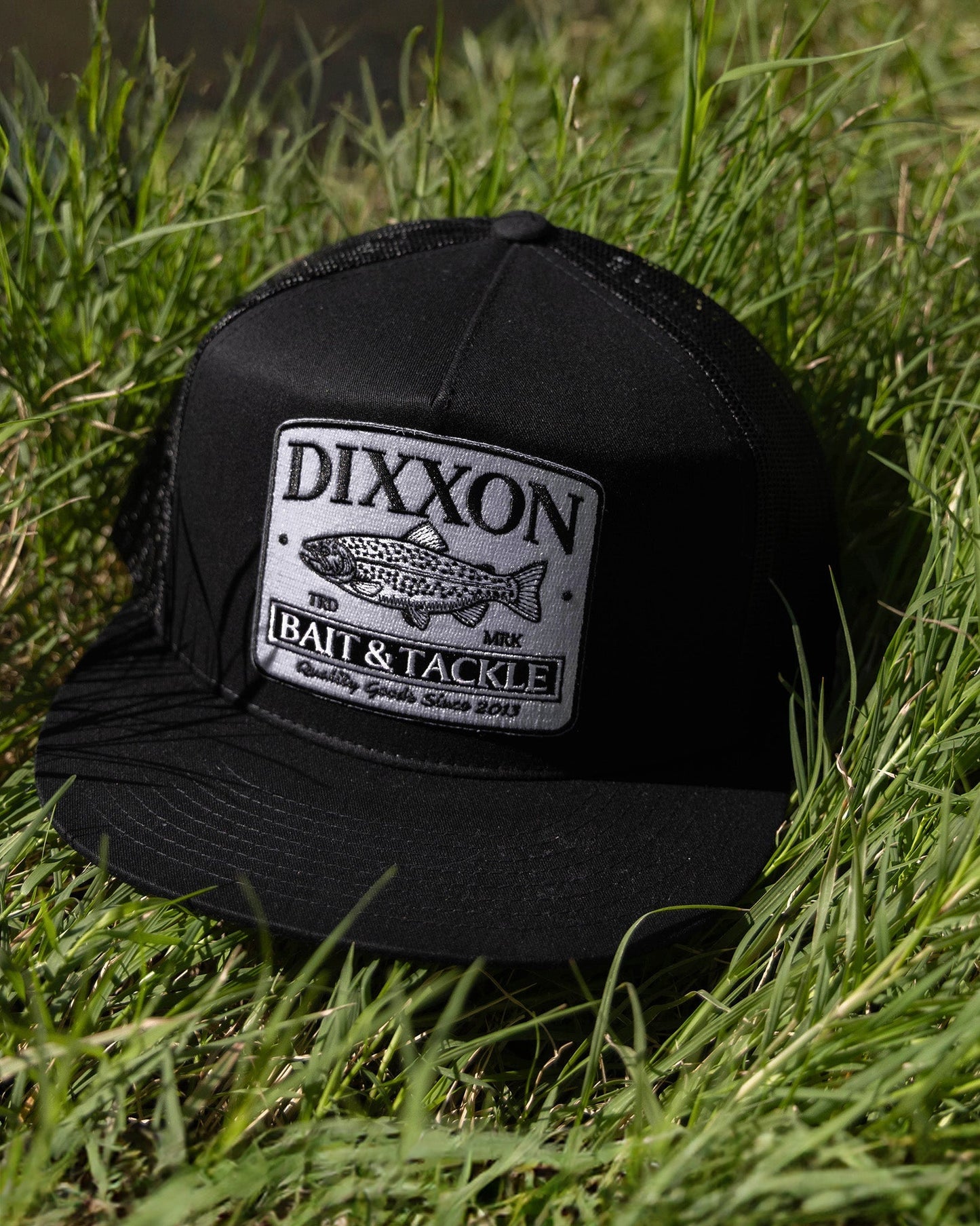 Bait & Tackle Flat Bill Trucker Snapback - Black & White