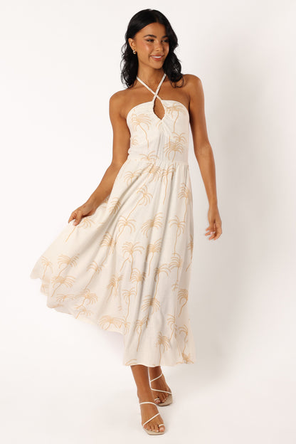 Granger Halterneck Midi Dress - White Print