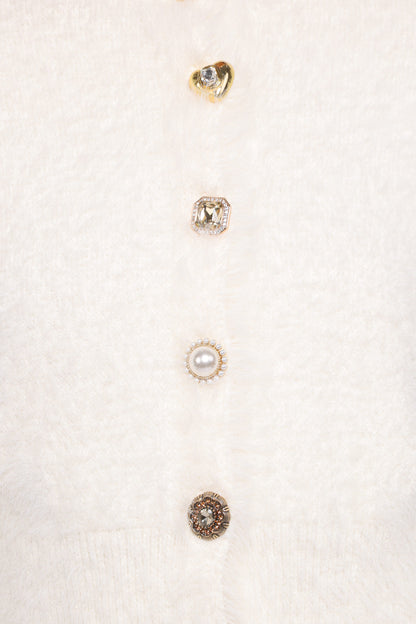 Jintie Vintage Button Cardigan - Cream