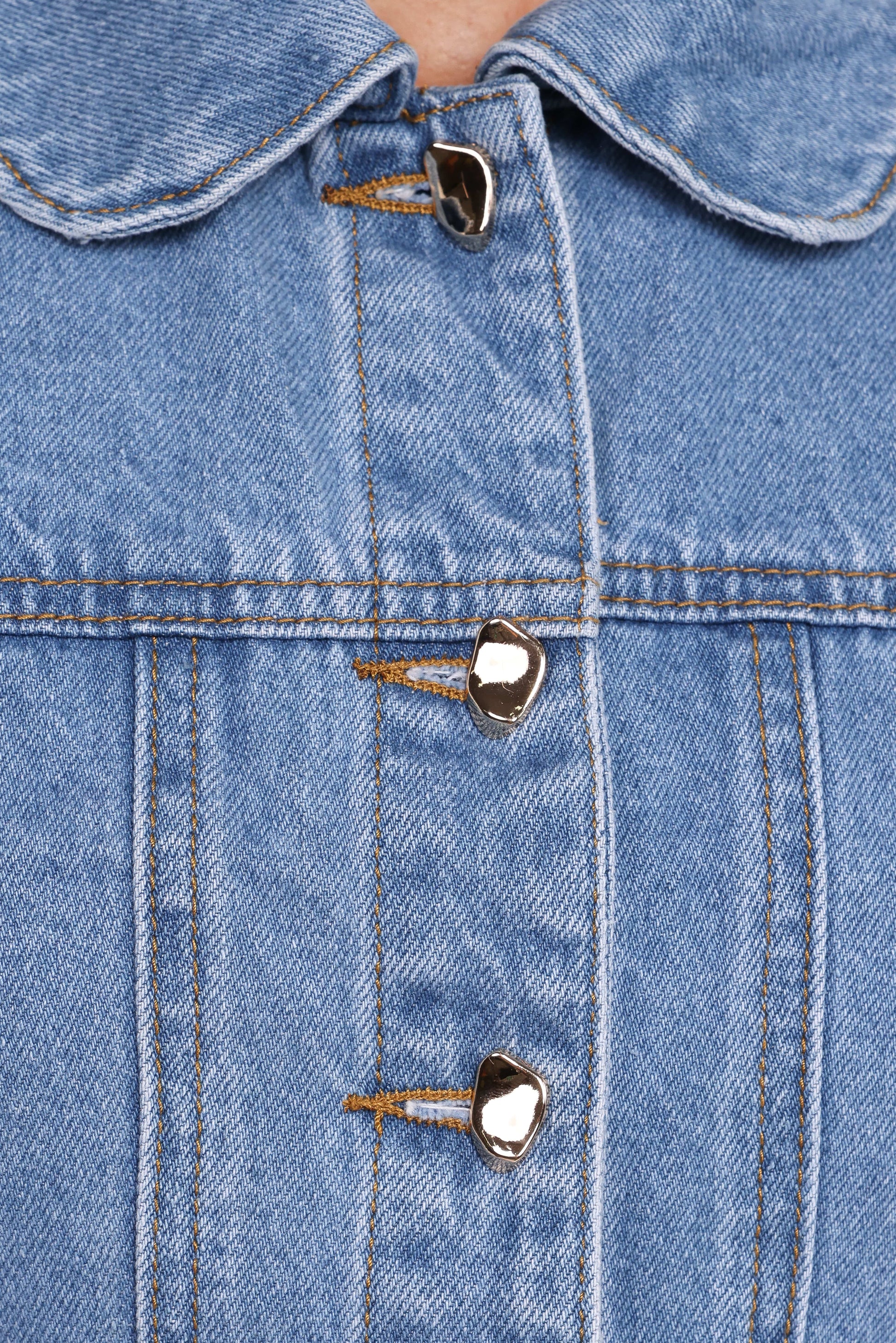 Faven Cropped Denim Jacket - Mid Blue