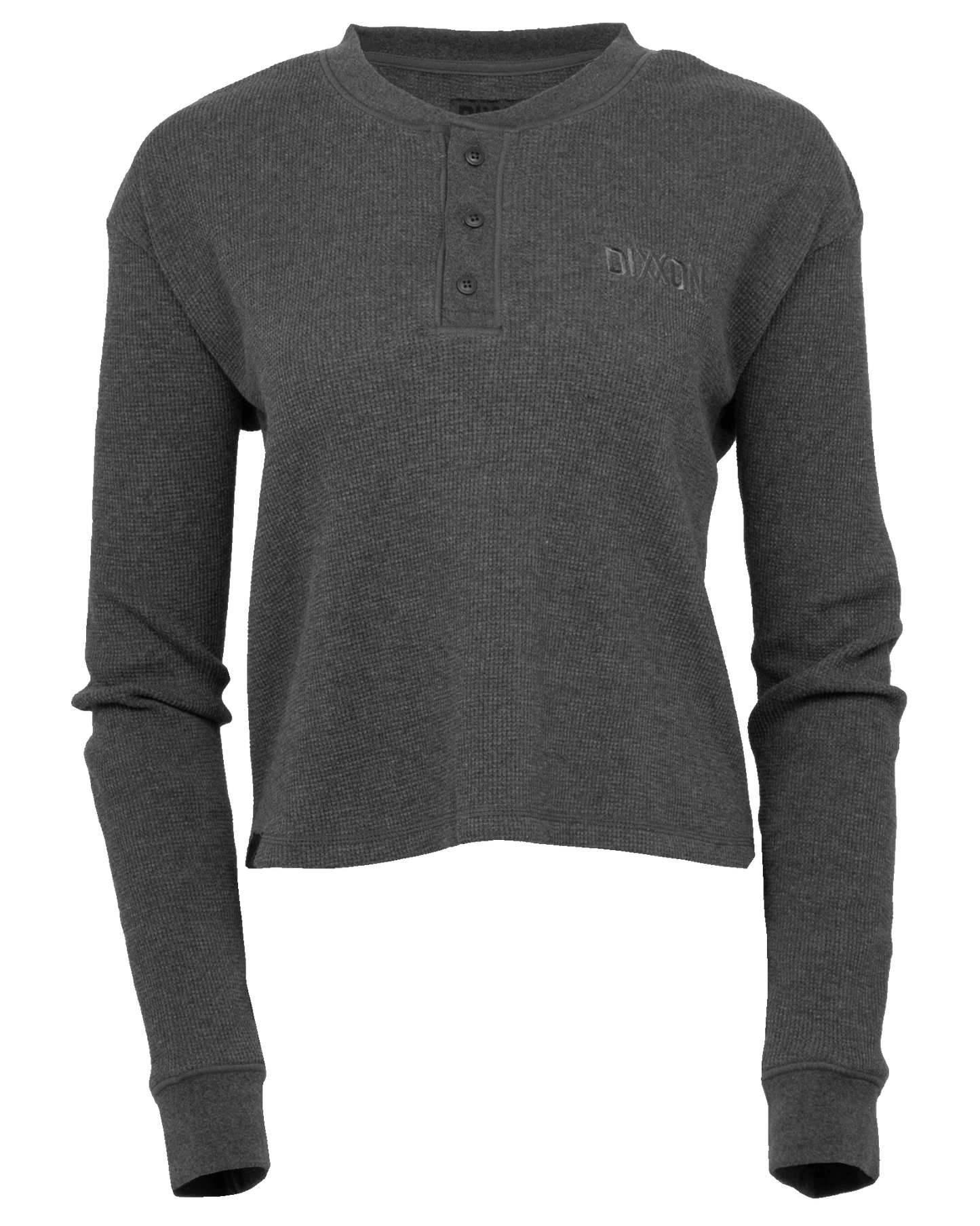 Women's Waffle Knit Long Sleeve Crop Tee - Dark Gray