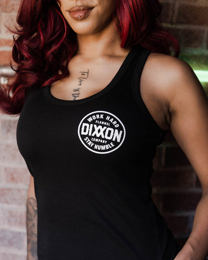 Women's White Nuevo Corpo Fitted Tank - Black